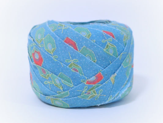 【ベアにおすすめヤーン】30m玉/水色にピンクと黄緑の花柄・ウール