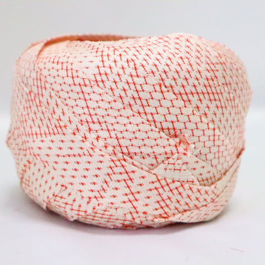 白地に赤の牡丹柄・絣柄・紬(Y02308021)