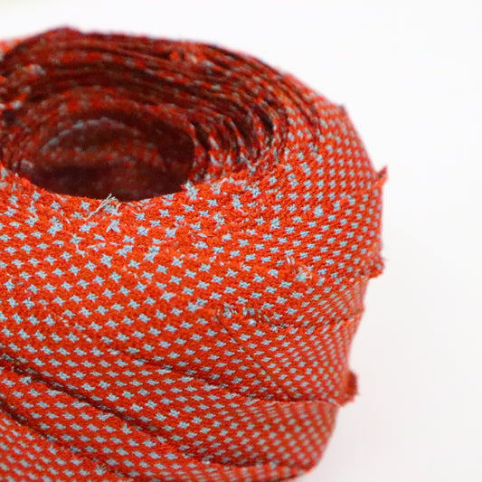 紅色に水色の蚊絣・交織(Y02403017)