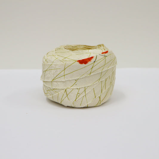 生成り正絹・赤に黄緑梅雨芝柄(Y02410028)