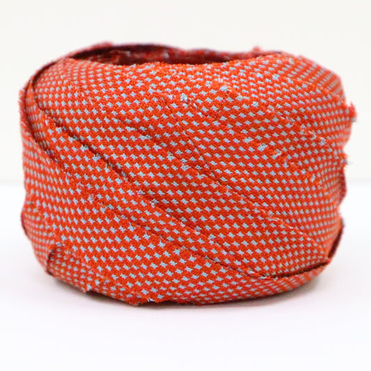 紅色に水色の蚊絣・交織(Y02403017)