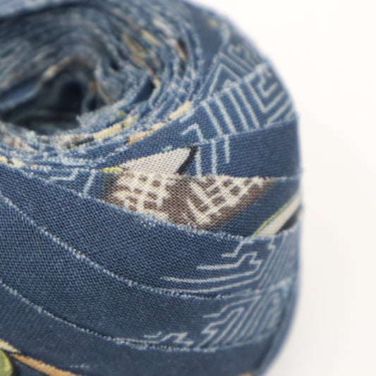 藍色に紗綾型など吉祥柄・モスリン(Y02408006)