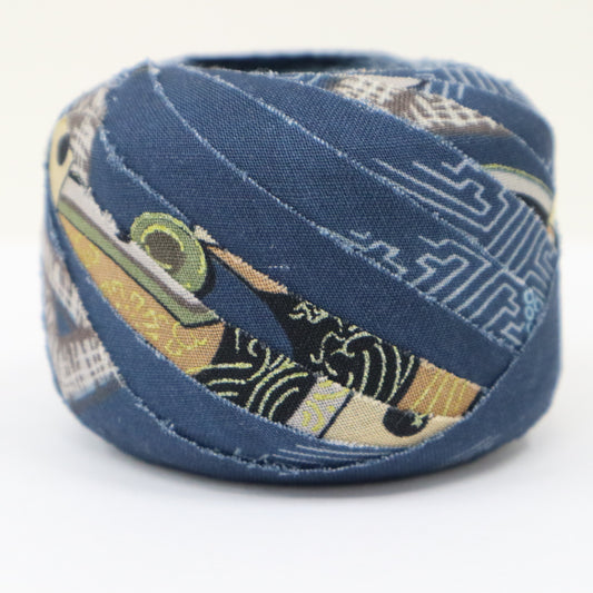 藍色に紗綾型など吉祥柄・モスリン(Y02408006)