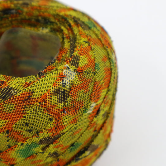 辛子色にオレンジ・黄・緑・茶・白の幾何学柄・交織(Y02405005)