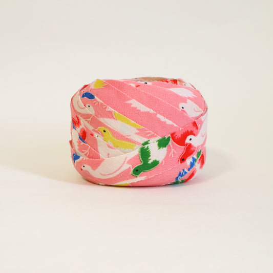 桃色にカラフルな鳥柄・こども着物(Y02507002)