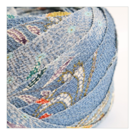 藍鼠色に花柄・縮緬(Y02203007)