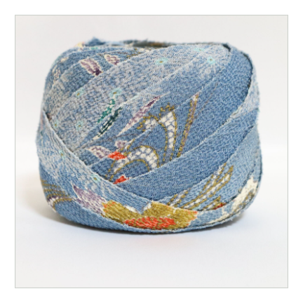 藍鼠色に花柄・縮緬(Y02203007)