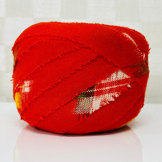 朱色に黄と白の絣柄・ウール(Y00000025)