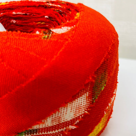 朱色に黄と白の絣柄・ウール(Y00000025)