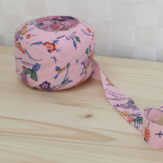 桃色に流水に草花模様小紋(Y00000503)