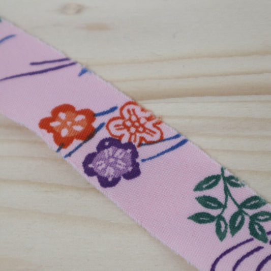 桃色に流水に草花模様小紋(Y00000503)