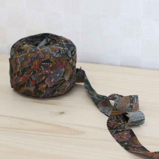 濃い緑茶色・更紗風柄(Y00000583)