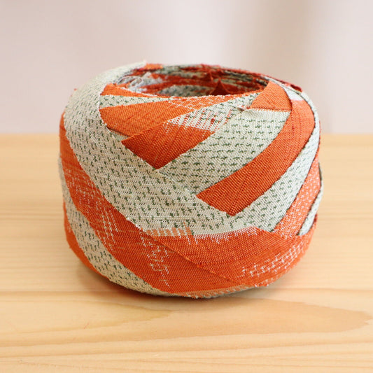 橙と灰色の変わり格子模様・紬(Y00000713)