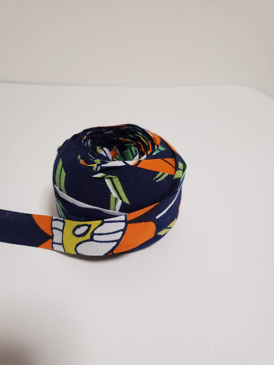 (浴衣)紺地にオレンジ・黄・白・緑の柄(YY00005060)