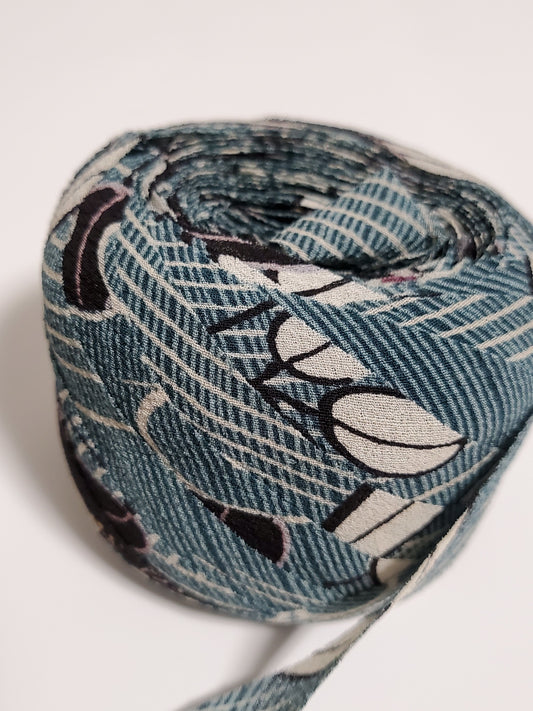 緑がかった青の紗、撫子柄(YY00005064)