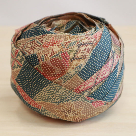 縹色に薄茶色の地紙柄小紋・縮緬(YY02008015)