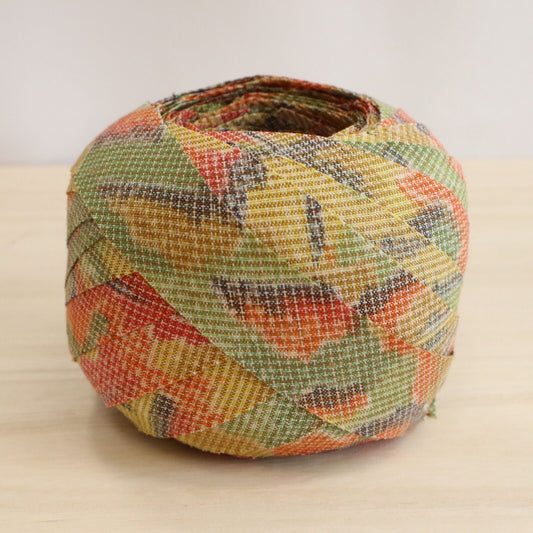 緑オレンジ黄色の茶屋辻柄・紬(Y02008039)