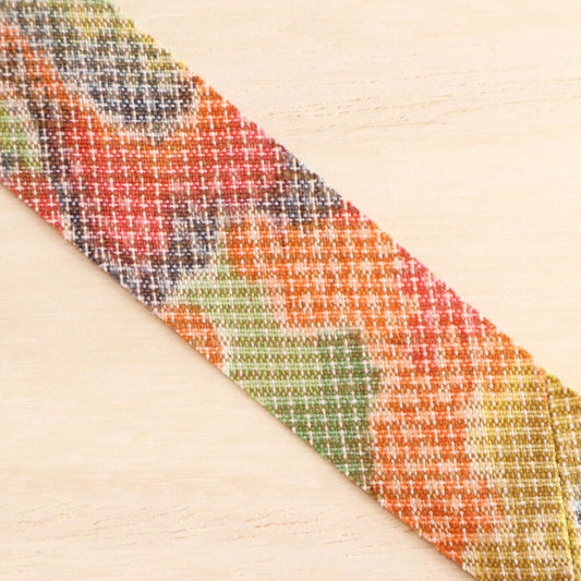 緑オレンジ黄色の茶屋辻柄・紬(Y02008039)