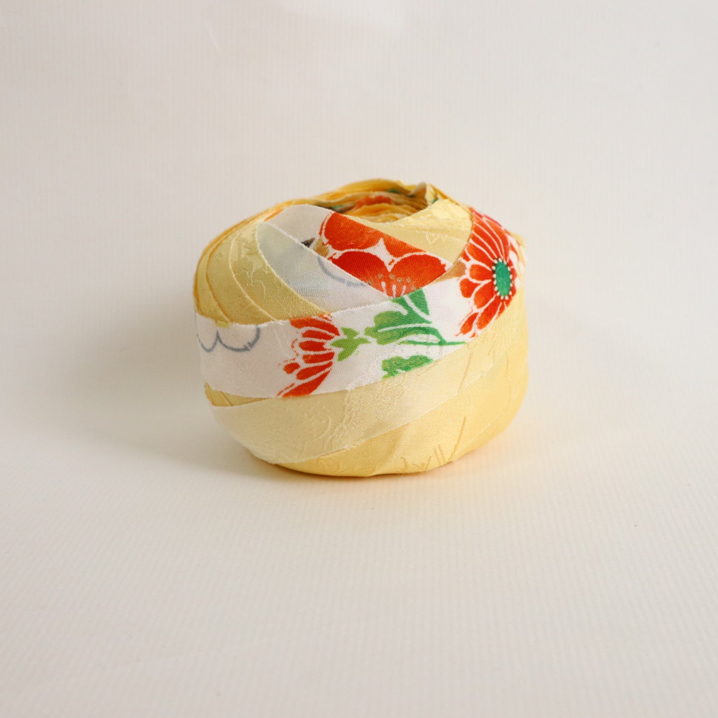 黄色にところどころ鮮やかな吉祥花柄・化繊　(Y02606006）