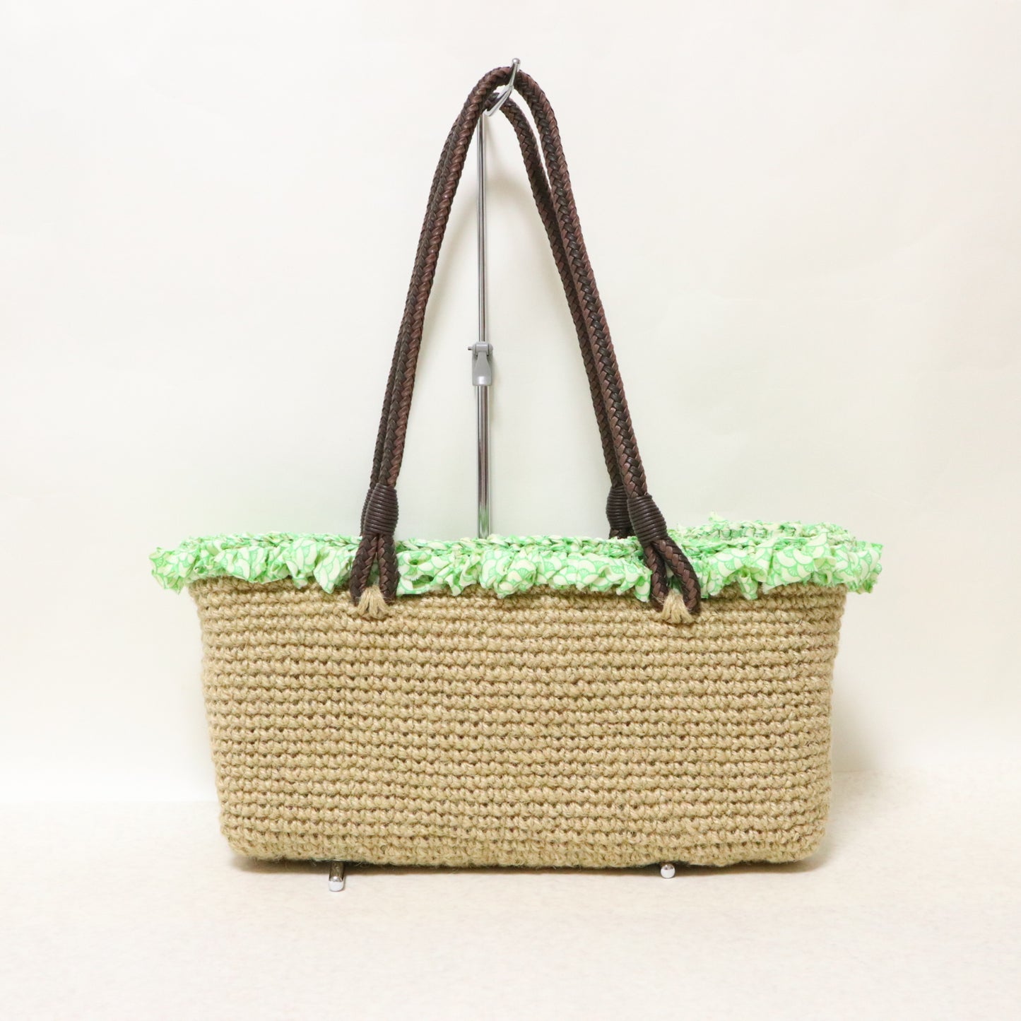 黄緑青海波フリル×ジュートbag横長　|　MSE