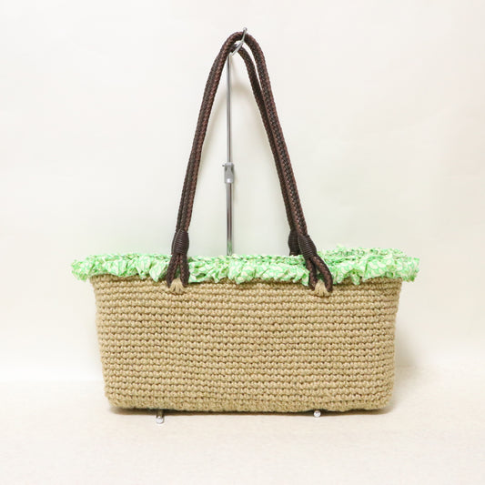 黄緑青海波フリル×ジュートbag横長　|　MSE