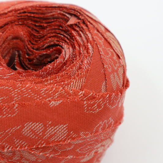 紅色に花柄・御召(Y02402016)